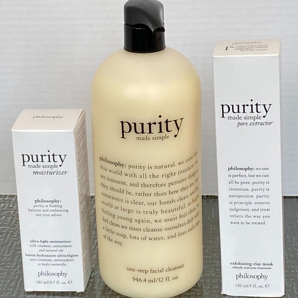 PHILOSOPHY PURITY MADE SIMPLE Super-Size CLEANSER, MOISTURIZER w/Bonus Extractor